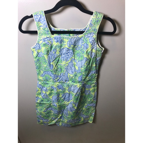 Lilly Pulitzer Dresses & Skirts - Lilly Pulitzer Green Blue Lobster Floral Print Cotton Shift Dress Womens Size 2